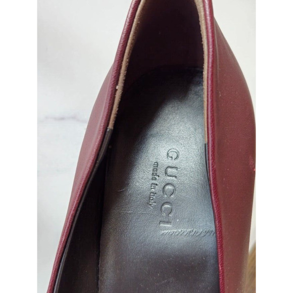 Gucci Women Pumps 38 US 8 Maroon Leather Interlocking G High Heels Slip On Shoes - Picture 7 of 14